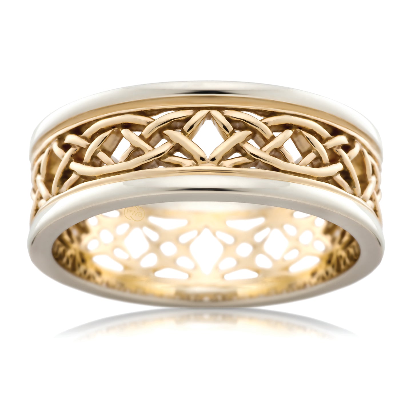 Celtic Wide Two Tone Gold Ring, Bold Knot Band