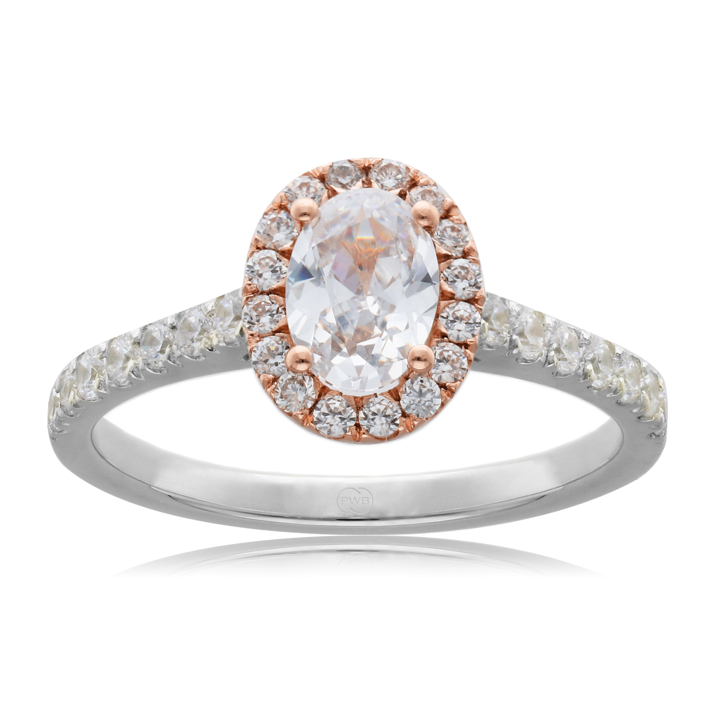 Oval Diamond Engagement Ring with Diamond Accents in Two Tone 9ct Gold
