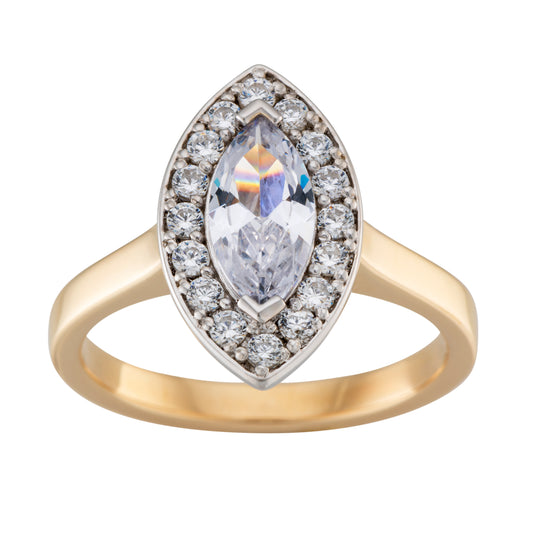 Marquise 1.0ct Diamond Engagement Ring with Diamond Accents in Two Tone 9ct Gold