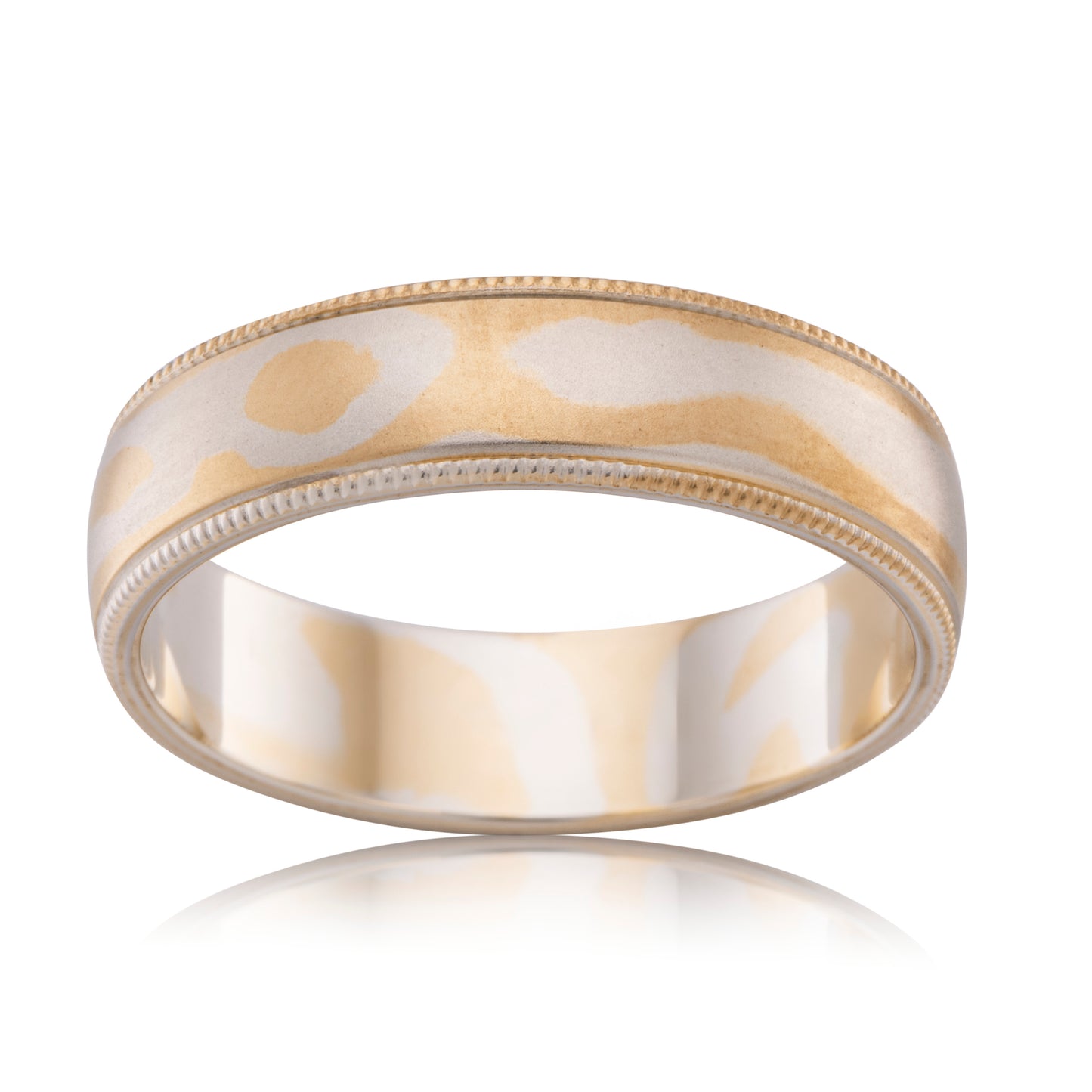 FACETED MOKUME GANE WEDDING RING IN PATTERNED GOLD (5MM)