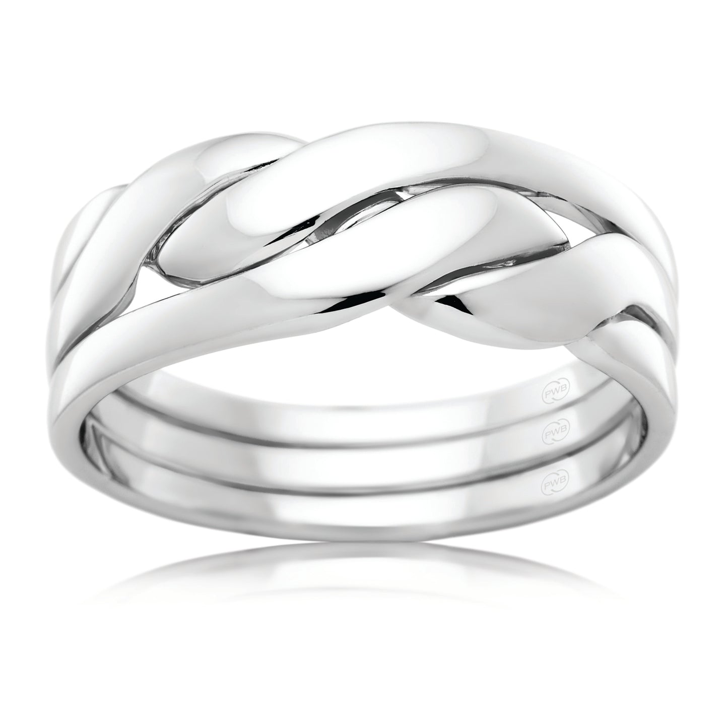 Cossack Wedding Ring in White Gold with Interwoven Design, Gents