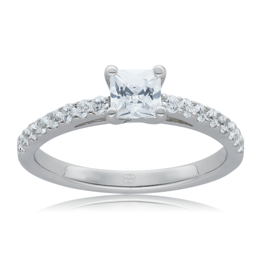 Princess Cut 0.50ct Diamond Engagement Ring with Diamond Accents in 9ct White Gold