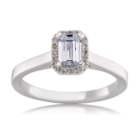 Emerald Cut 0.50ct Diamond Engagement Ring with Diamond Accents in 9ct White Gold
