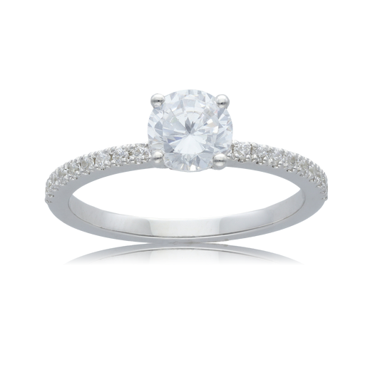 Round 0.75ct Diamond Engagement Ring with Diamond Accents in 9ct White Gold