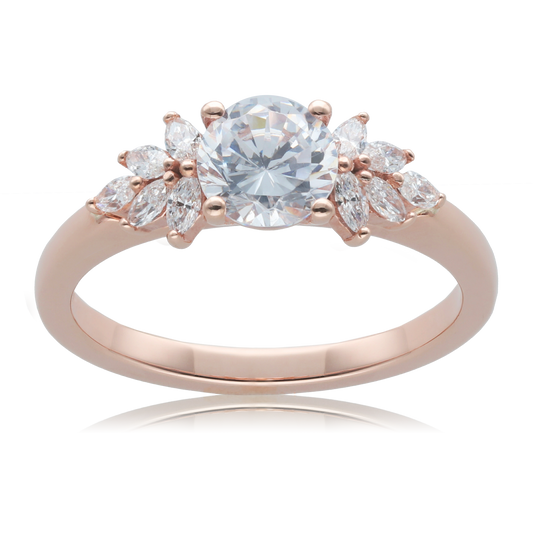 Round 0.75ct Diamond Engagement Ring with Marquise Accents in 9ct White Gold