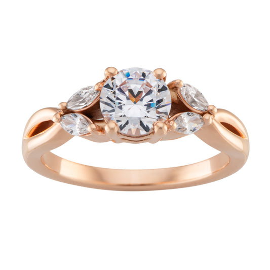 Round 1.0ct Diamond Engagement Ring with Marquise Accents in 9ct Pink Gold