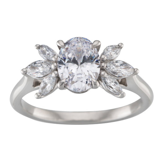 Oval 1.0ct Diamond Engagement Ring with Marquise Accents in 9ct White Gold