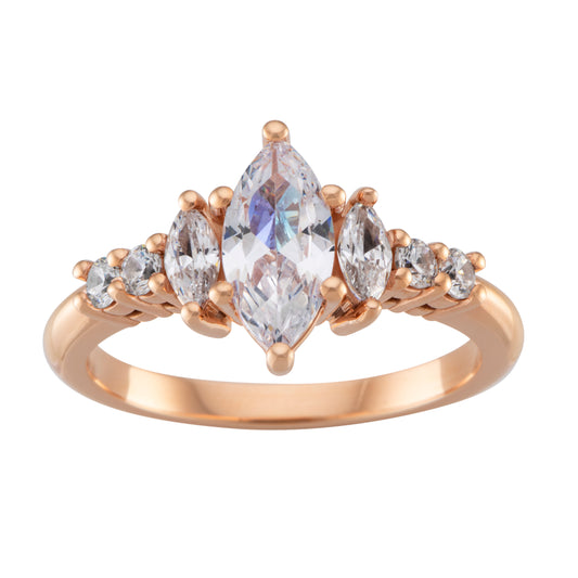 Marquise 1.0ct Diamond Engagement Ring with Side Stones in 9ct Pink Gold