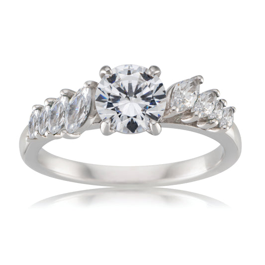 Round 1.0ct Diamond Engagement Ring with Marquise Accents in 9ct White Gold