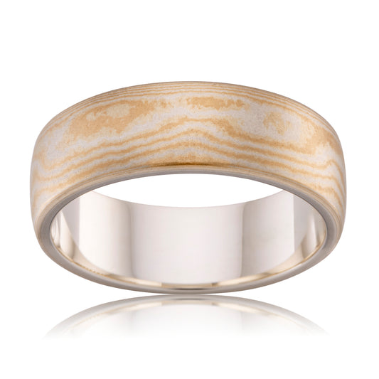 TWO TONE MOKUME GANE LAYERED WEDDING RING IN PATTERNED GOLD (7MM)
