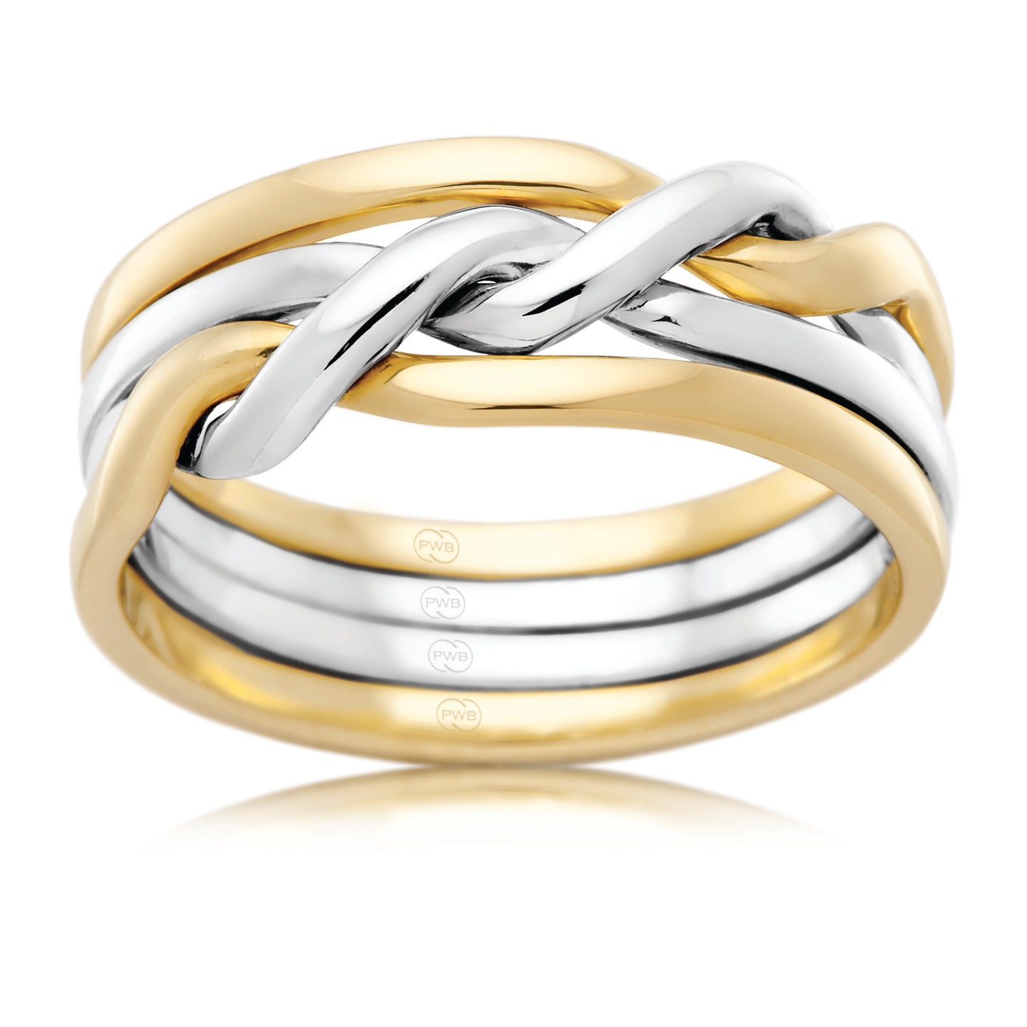 Cossack Interwoven Wedding Ring in Two Tone Gold, 4 Bands