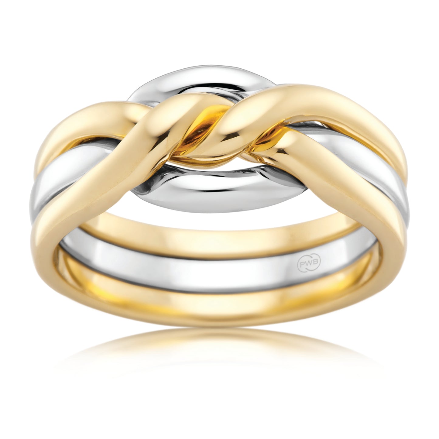Two Tone Puzzle Wedding Ring in Interlocking Gold