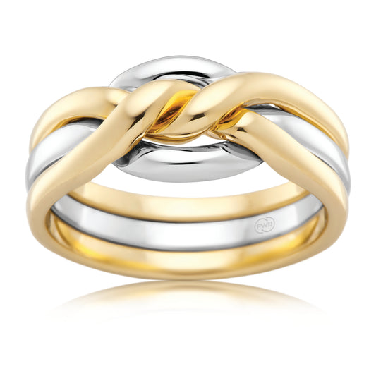Two Tone Puzzle Wedding Ring in Interlocking Gold