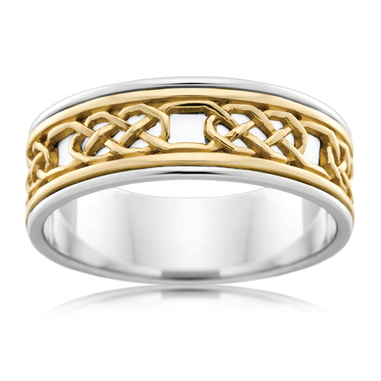 Celtic Two Tone Gold Ring, Interwoven Wedding Band