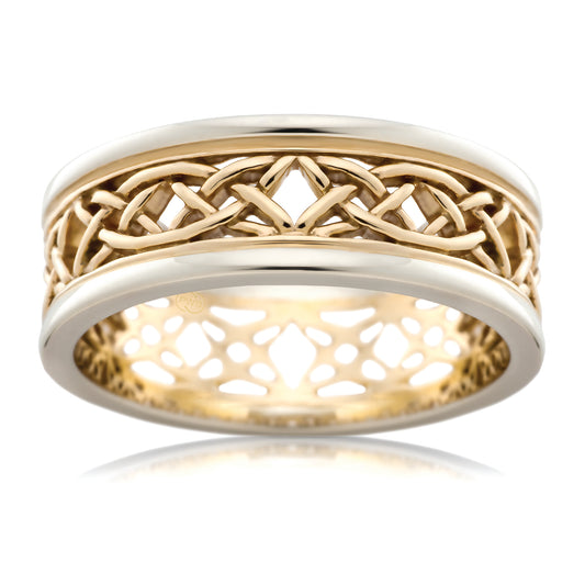 Celtic Wide Two Tone Gold Ring, Bold Knot Band