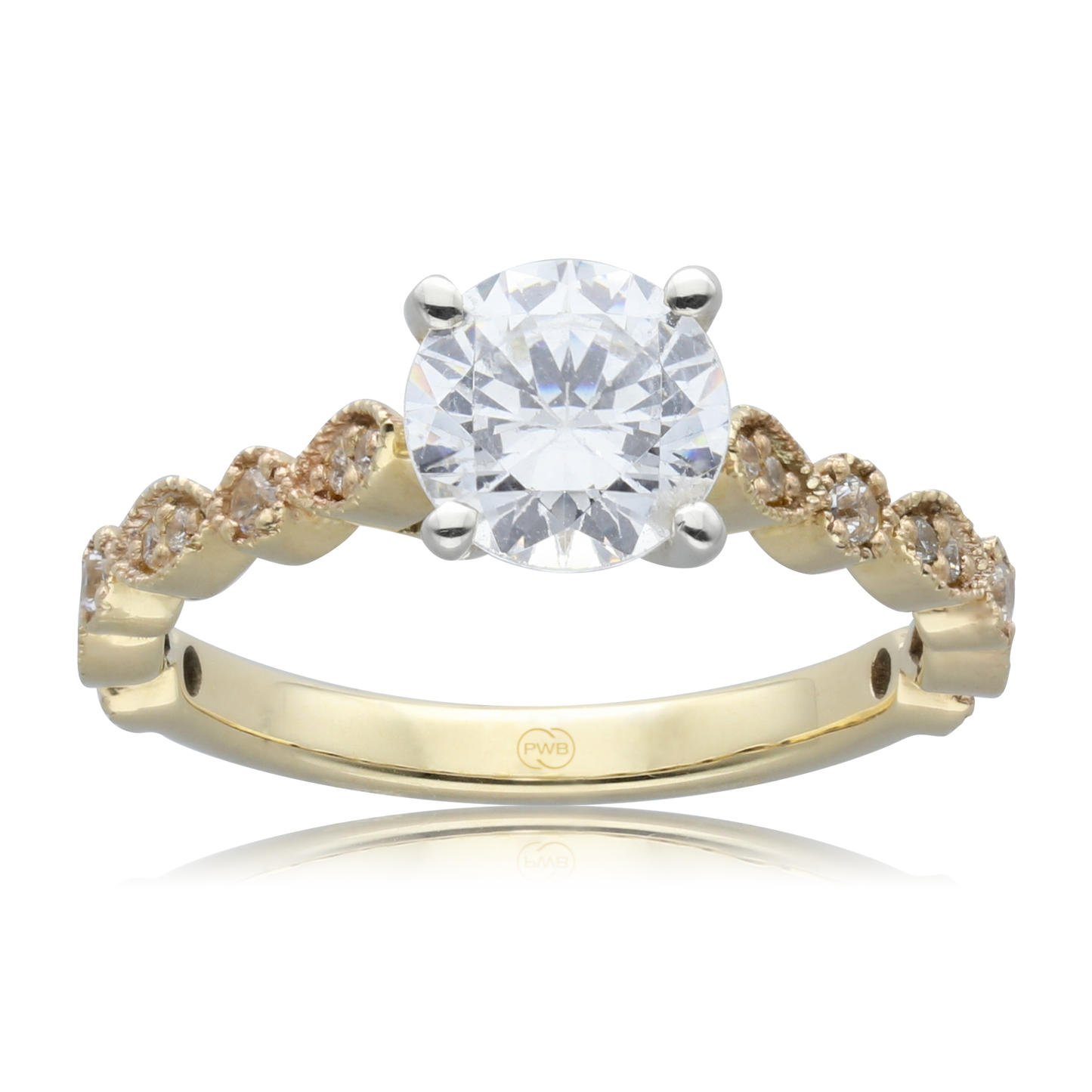 Round Diamond Engagement Ring with Diamond Accents in Two Tone 9ct Gold