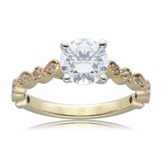 Round Diamond Engagement Ring with Diamond Accents in Two Tone 9ct Gold
