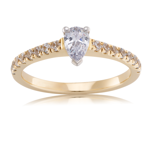 Pear Diamond Engagement Ring with Diamond Accents in Two Tone 9ct Gold