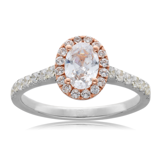 Oval Diamond Engagement Ring with Diamond Accents in Two Tone 9ct Gold