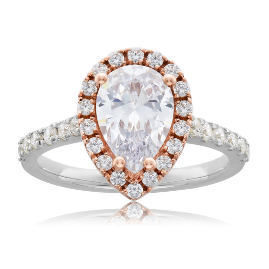 Pear 2.0ct Diamond Engagement Ring with Diamond Accents in Two Tone 9ct Gold