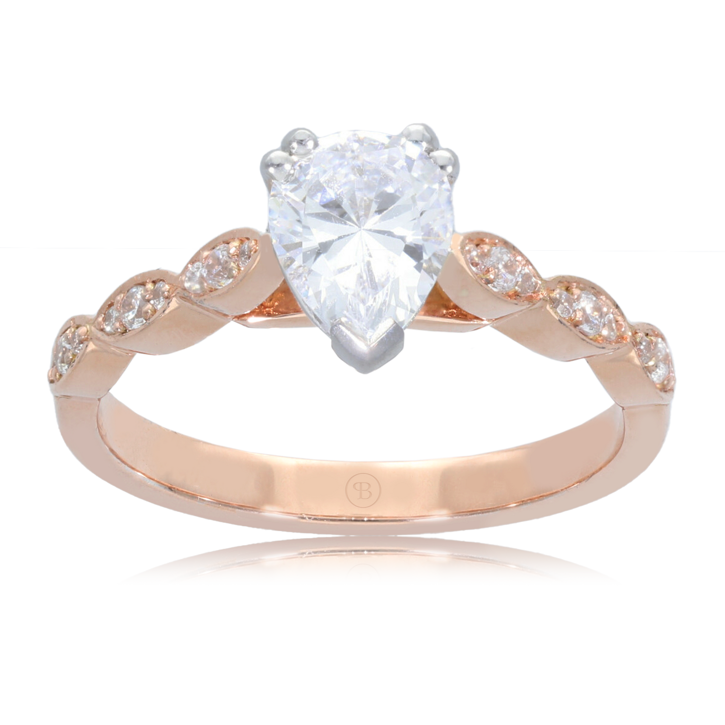 Pear 1.0ct Diamond Engagement Ring with Accents in Two Tone Gold