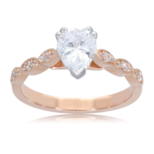Pear 1.0ct Diamond Engagement Ring with Accents in Two Tone Gold