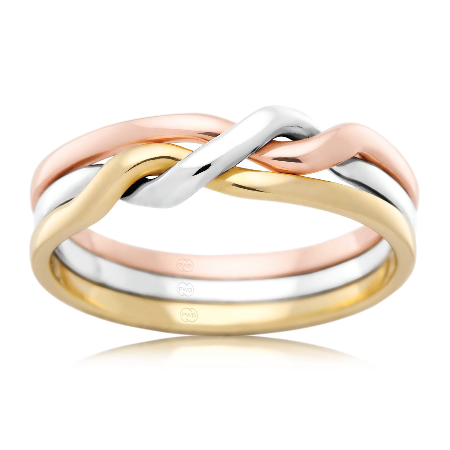 Cossack Twist Wedding Ring in Three Tone Gold, Ladies