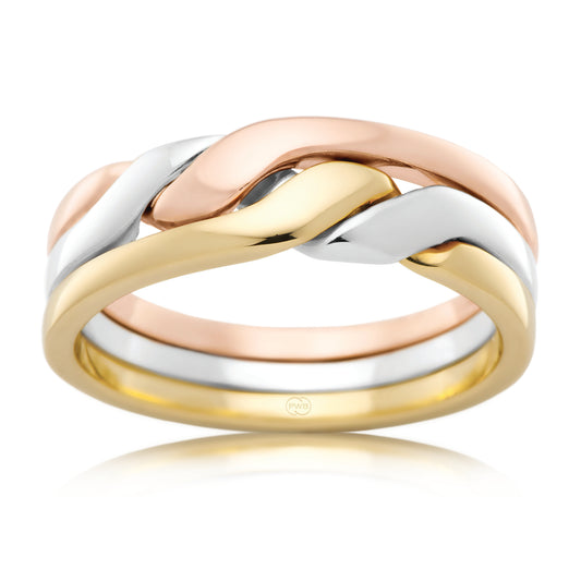 Three Tone Cossack Wedding Ring in Interlocking Design, Ladies