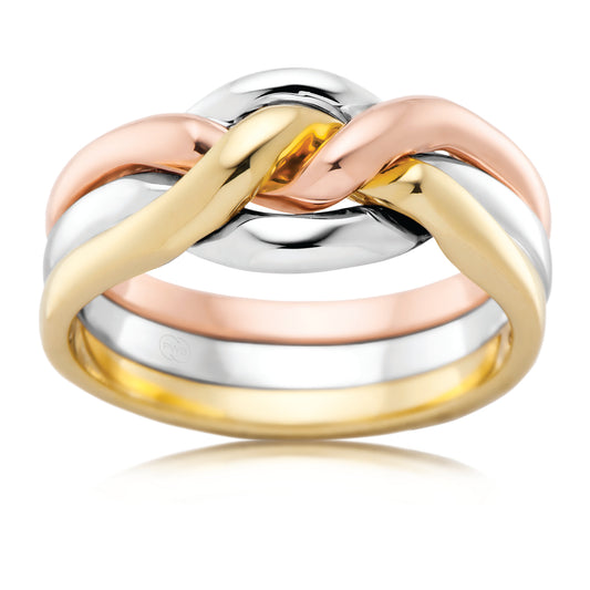Three Tone Puzzle Wedding Ring in Interlocking Gold
