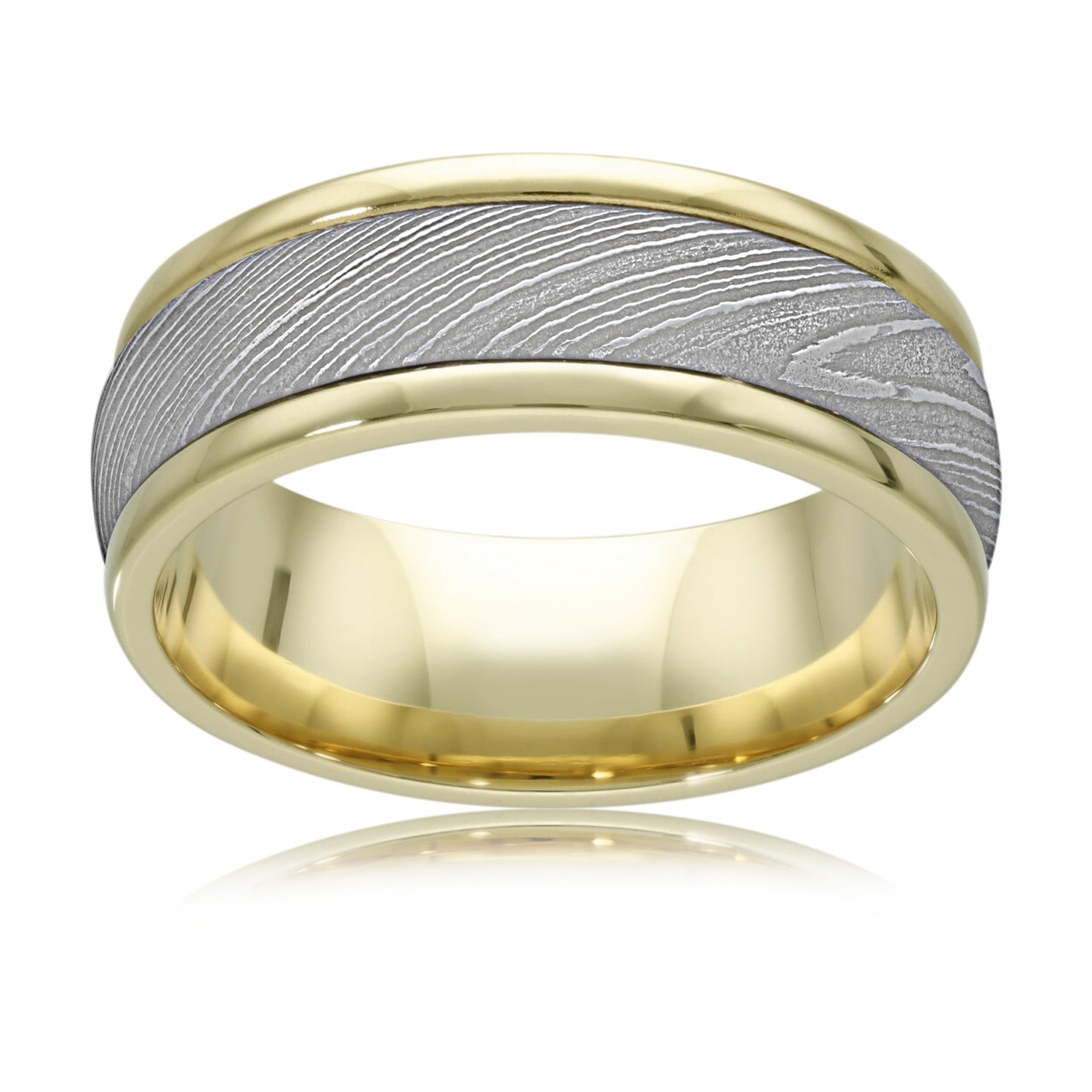 Statement Damascus Steel Wedding Ring in 9ct Yellow Gold