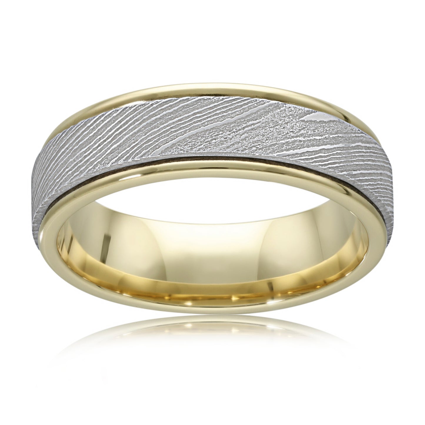 Classic Damascus Steel Wedding Ring in 9ct Yellow Gold