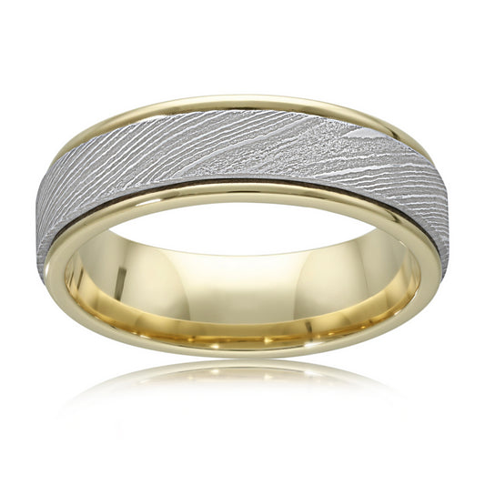 Classic Damascus Steel Wedding Ring in 9ct Yellow Gold