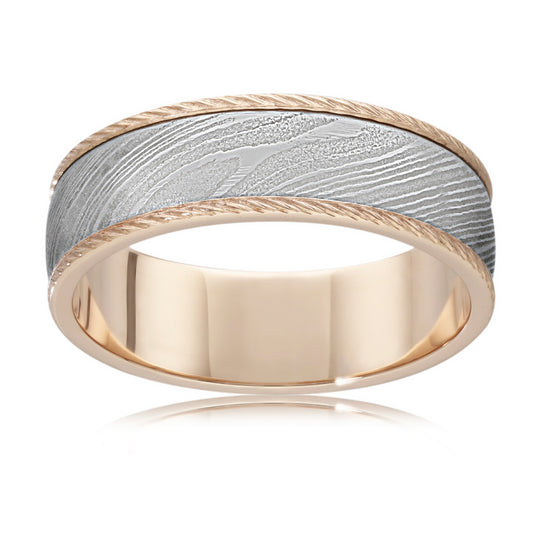 Damascus Steel Wedding Ring in 9ct Rose Gold