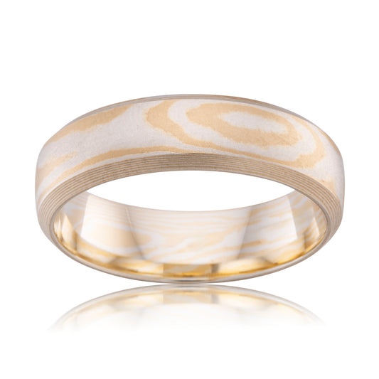 MODERN MOKUME GANE WEDDING RING IN PATTERNED GOLD (6MM)
