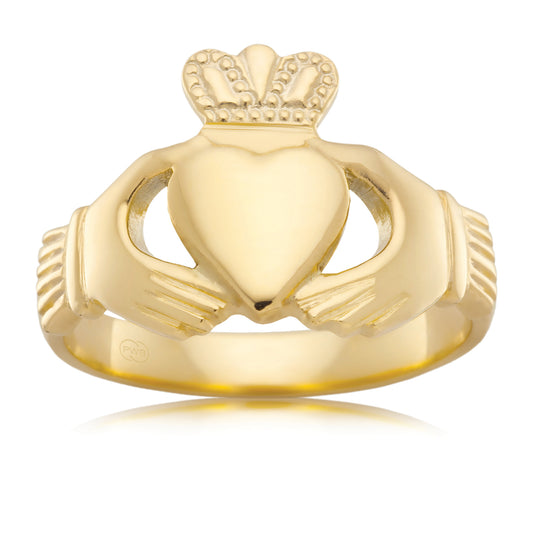 Men’s Celtic Claddagh Ring in Yellow Gold, Traditional Irish Design