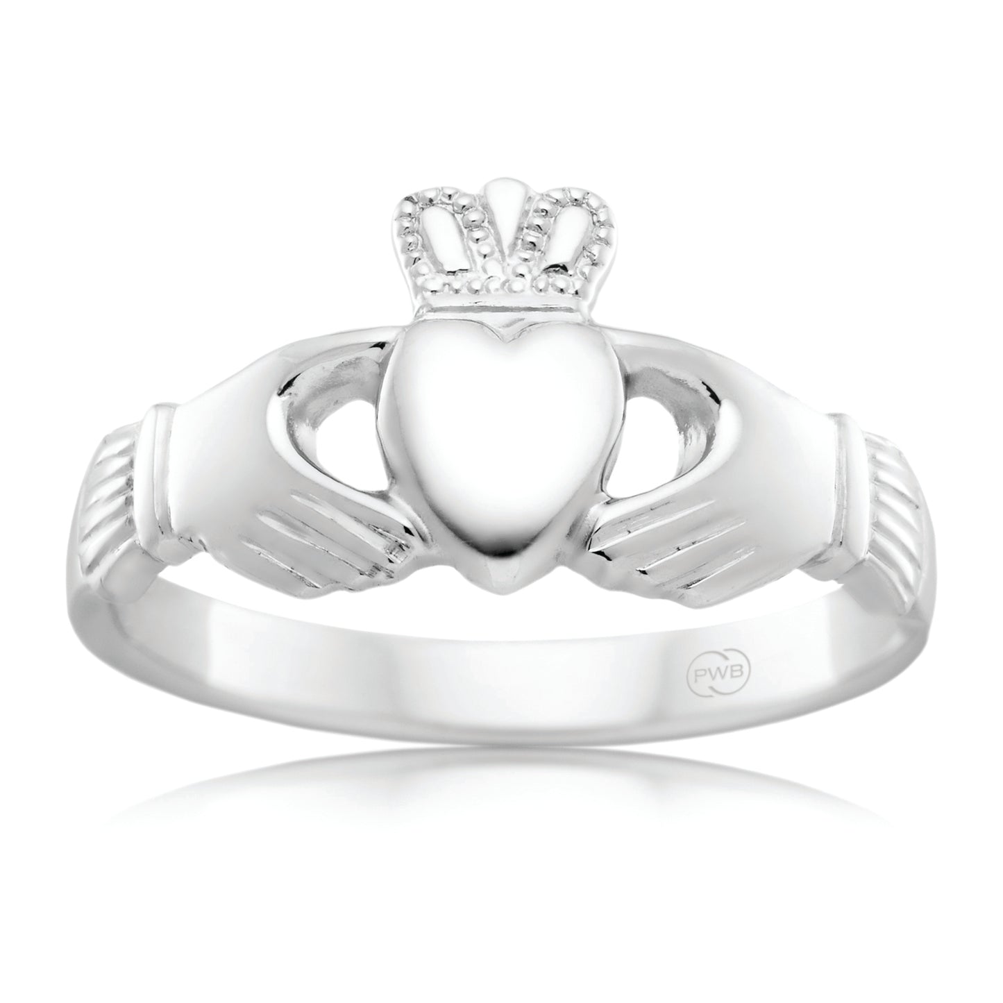 Women’s Celtic Claddagh Ring in White Gold, Irish Symbol Ring