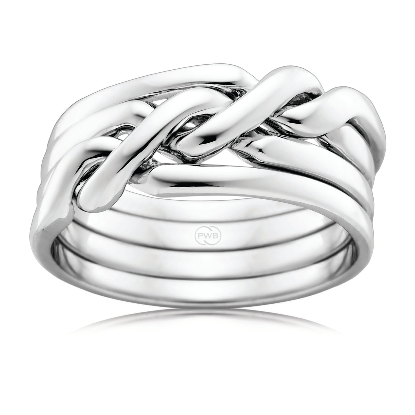 Cossack Interwoven Wedding Ring in White Gold, 4 Bands, Gents