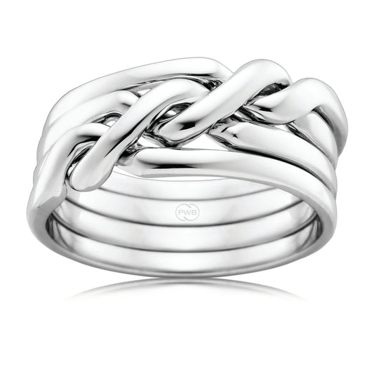 Cossack Interwoven Wedding Ring in White Gold, 4 Bands, Gents