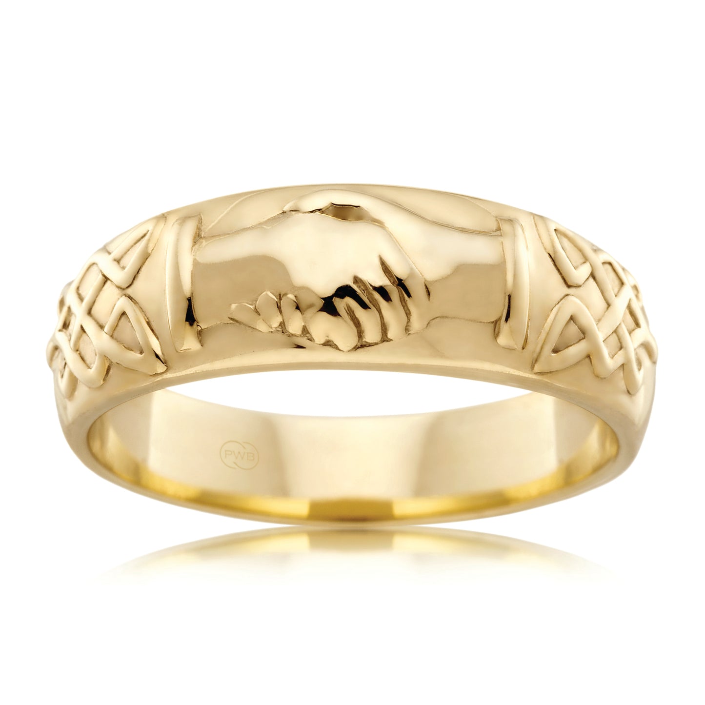 Celtic Clasped Hands Gold Ring, Symbolic Wedding Band