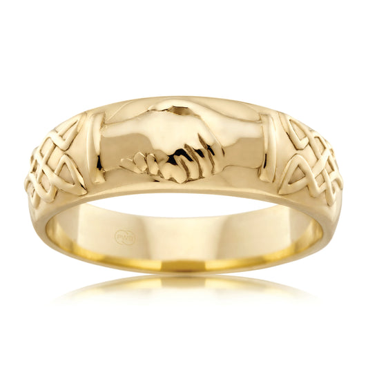 Celtic Clasped Hands Gold Ring, Symbolic Wedding Band