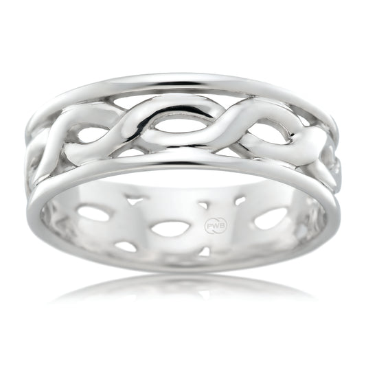 Celtic White Gold Ring, Minimal Knot Wedding Band