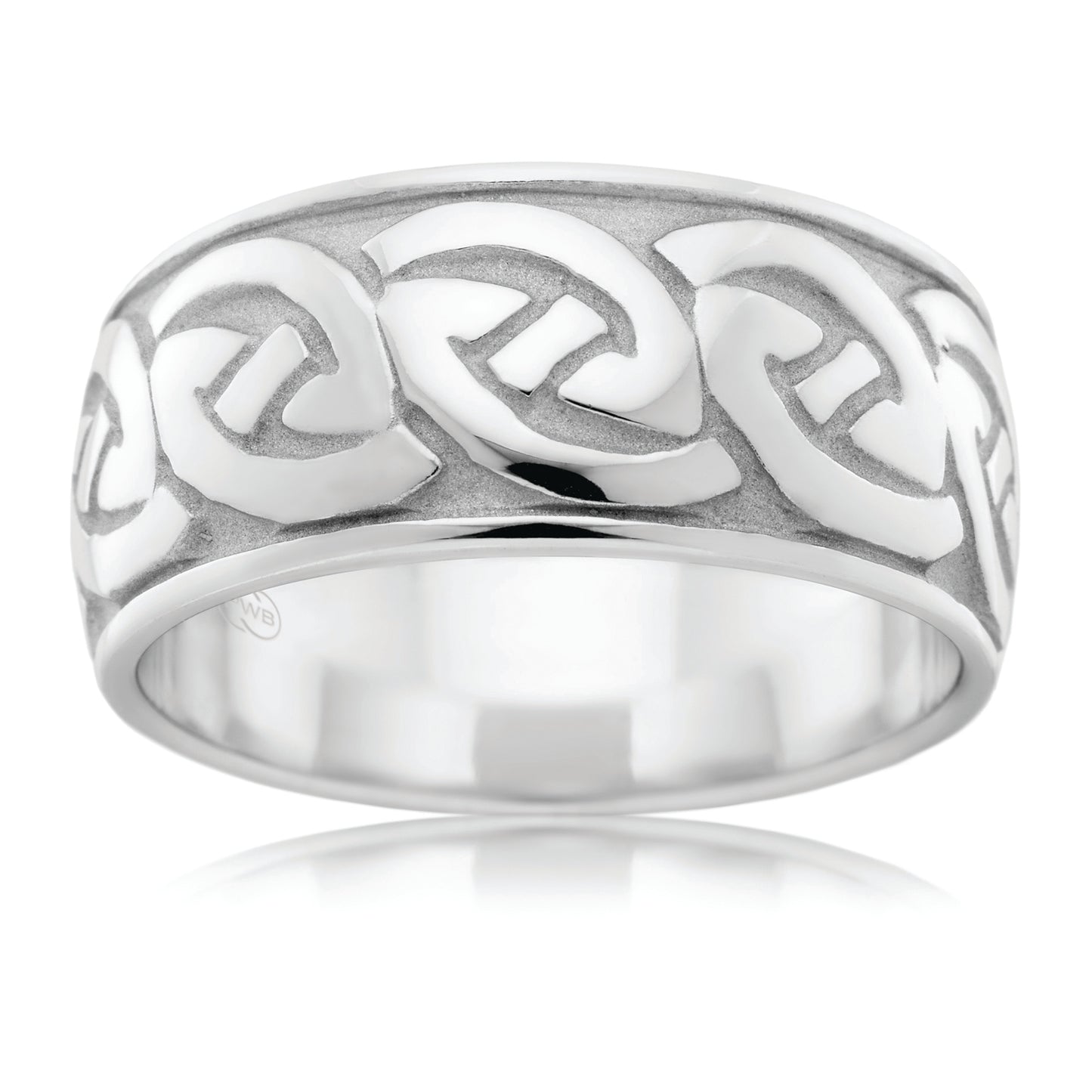 Celtic Heavy White Gold Ring, Wide Knot Band