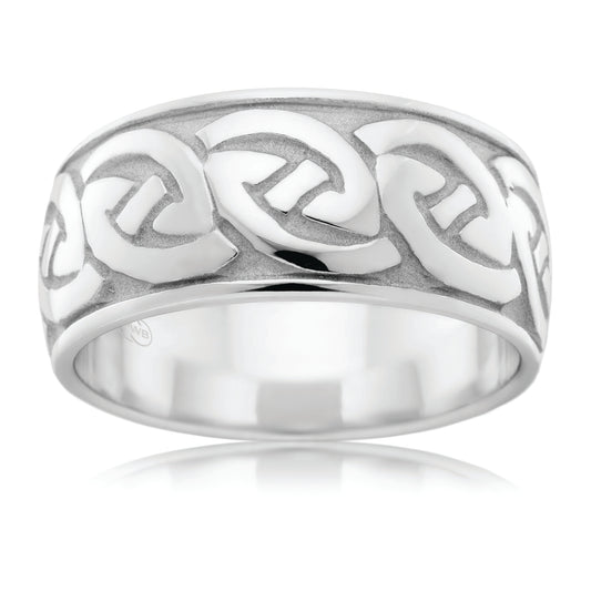 Celtic Heavy White Gold Ring, Wide Knot Band