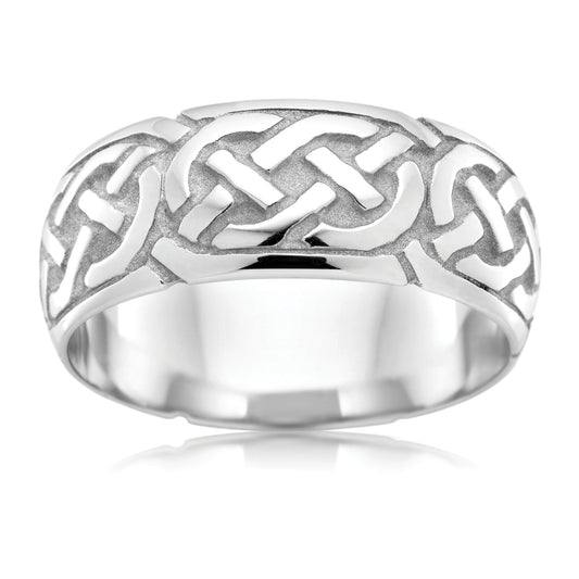 Celtic Wide White Gold Ring, Structured Knot Design