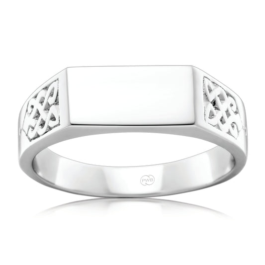 Celtic Flat Top White Gold Ring, Contemporary Band