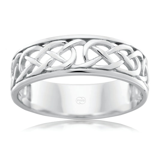 Celtic White Gold Wedding Ring, Clean Knot Band