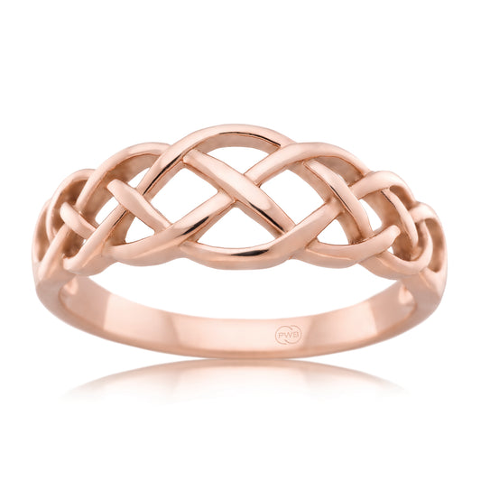 Celtic Rose Gold Dress Ring, Elegant Knot Pattern