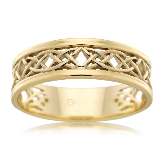 Celtic Yellow Gold Wedding Ring, Classic Structured Band