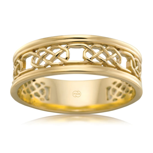 Celtic Yellow Gold Wedding Ring, Clean Knot Finish