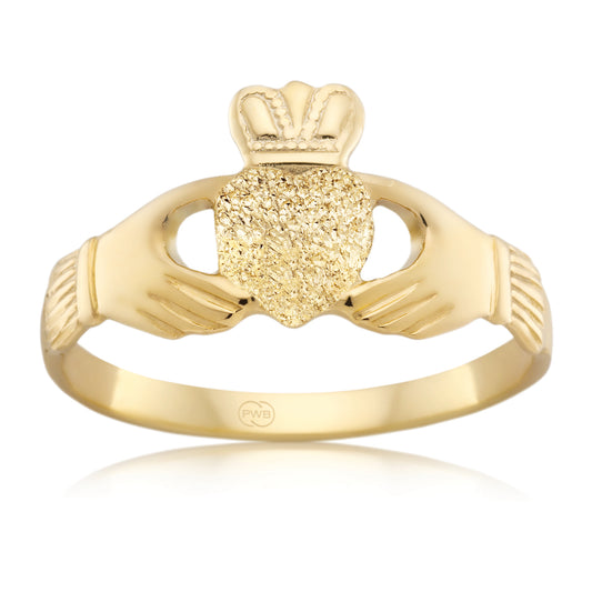 Celtic Claddagh Gold Ring, Traditional Irish Symbol